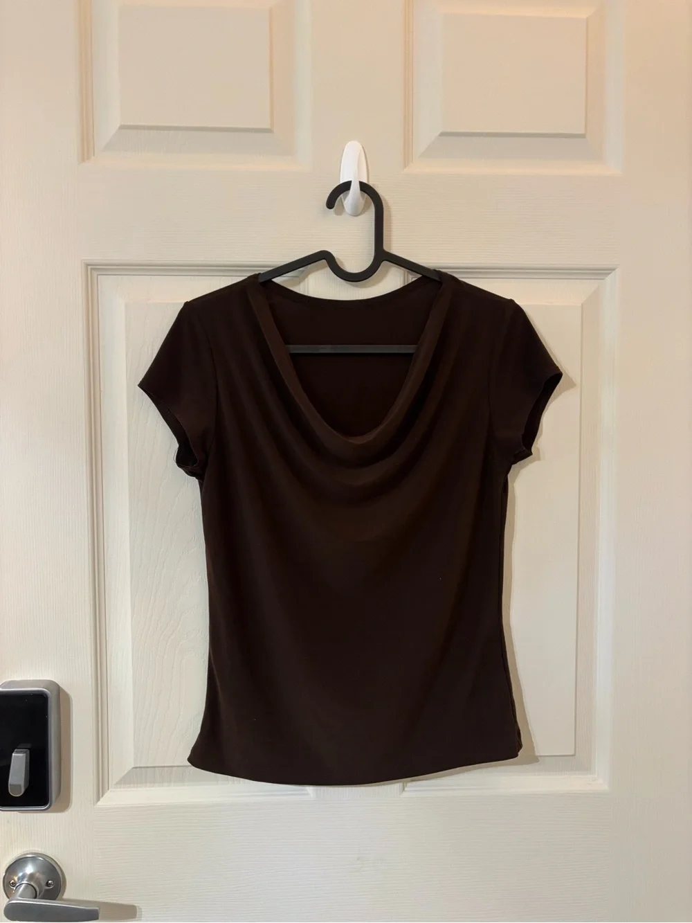 Women's Brown Draped Neck Short Sleeve Top